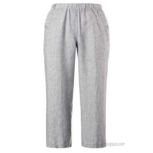 Ulla Popken Women's Plus Size Wide Leg Linen Pants Grey Melange 18 667051 14