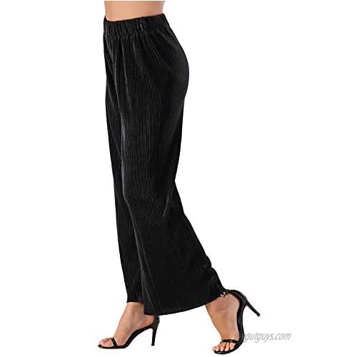 VZULY Women's Premium Pleated Maxi Wide Leg High Waist Palazzo Lounge Pants