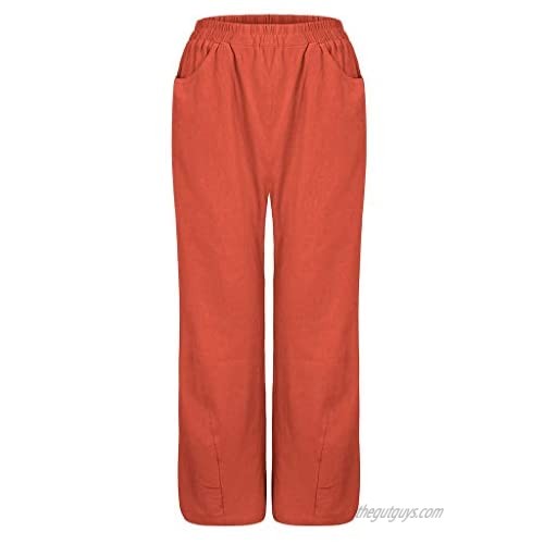 Women's 100% Linen Pants Relax Fit Lantern Cropped Tapered Pants Trousers with Elastic Waist