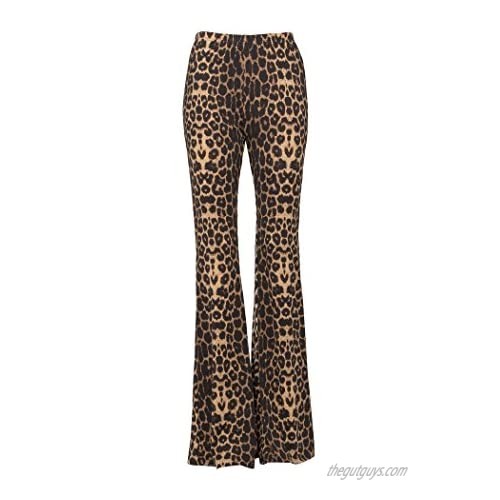 Womens Leopard Cheetah Animal Print Flare Pants Bell Bottoms