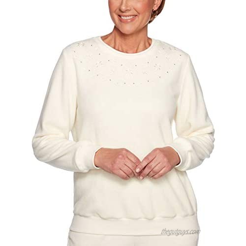 Alfred Dunner Women's Floral Embroidered Anti-Pill Pullover Sweater