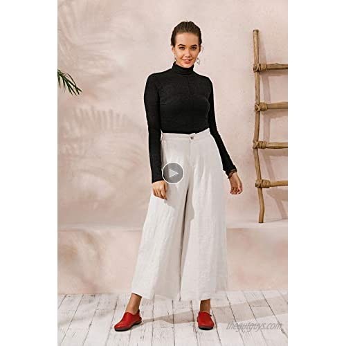 Les umes Womens Casual Linen Elastic Waist Relaxed Trousers Cropped Wide Leg Culottes Pants US 6-20