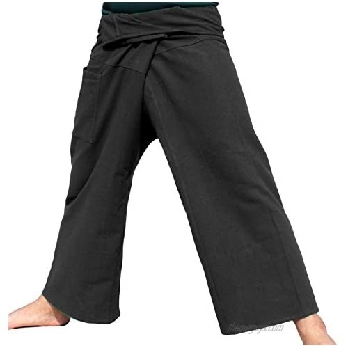 RaanPahMuang Brand Plain Thick Muang Cotton Fisherman Wrap Tall Pants  Small  Black