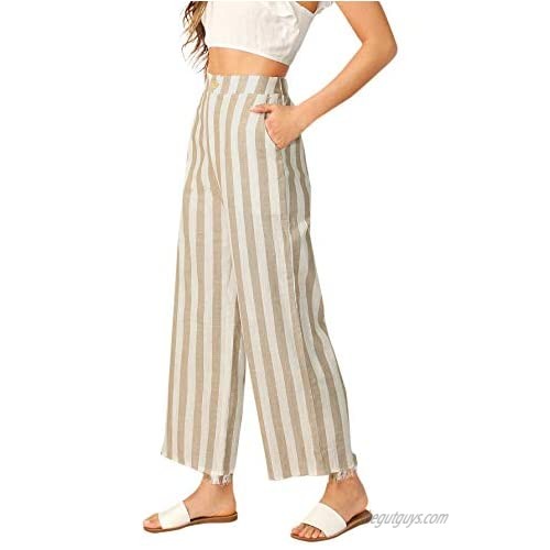 SweatyRocks Women's Casual Striped Printed High Waist Wide Leg Pants with Pocket