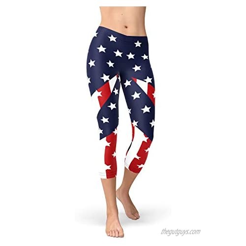 American Flag Capri Leggings for Women Stars and Stripes 4th of July Running Tights