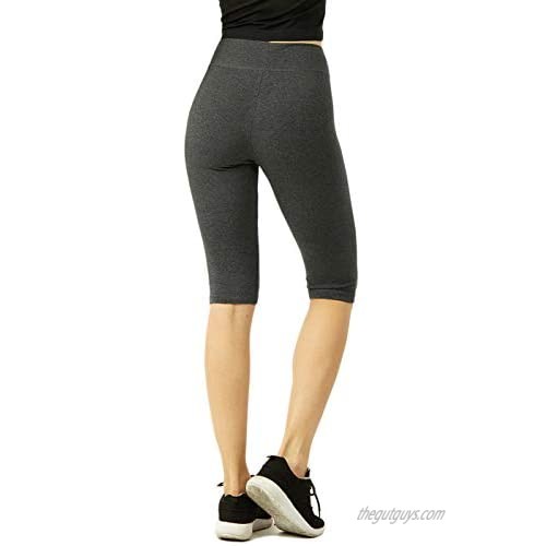 Cotton Leggings - Women's High Waist Tummy Control Extra Soft Cotton 21 inches Knee High Yoga Pants Leggings - 1 in a Pack