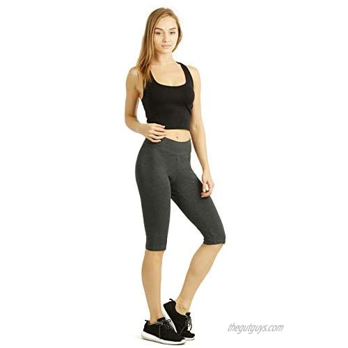 Cotton Leggings - Women's High Waist Tummy Control Extra Soft Cotton 21 inches Knee High Yoga Pants Leggings - 1 in a Pack