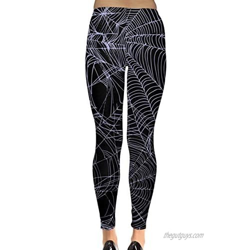 CowCow Womens Halloween Black Web Spiders Digital Print Stretchy Leggings XS-5XL