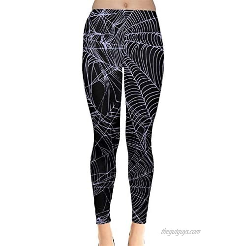 CowCow Womens Halloween Black Web Spiders Digital Print Stretchy Leggings  XS-5XL