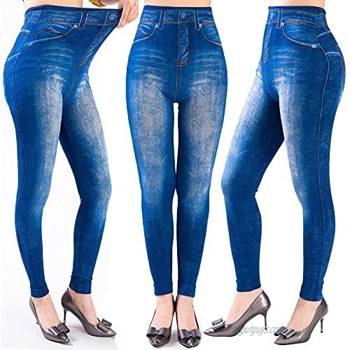 GAILANG Jean Like Leggings for Women Stretchy Comfy Seamless Skinny Denim Print Fake Jeans