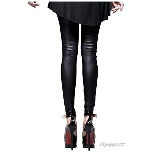 Punk Rave Women’s Gothic Faux Leather Leggings Steampunk Mesh Patchwork Leggings Black Pencil Pants