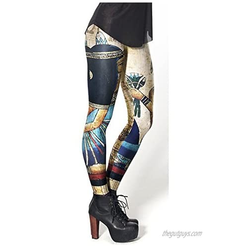 QZUnique Women's Casual Digital Printed Footless Pants Elastic Sexy Tights Leggings