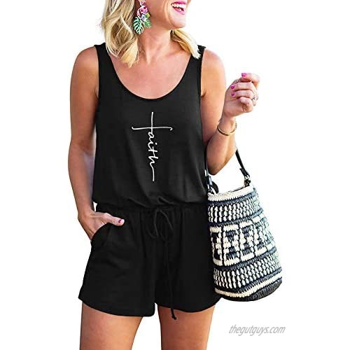 ANRABESS Womens Summer Scoop Neck Sleeveless Tank Top Short Jumpsuit Letter Print Rompers