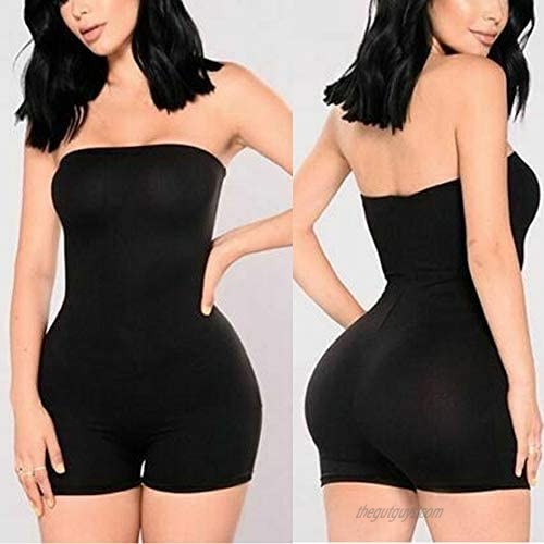 BeQeuewll Womens Strapless Tube Jumpsuit Sleeveless Bodycon Short Romper Catsuit One-Piece Clothes