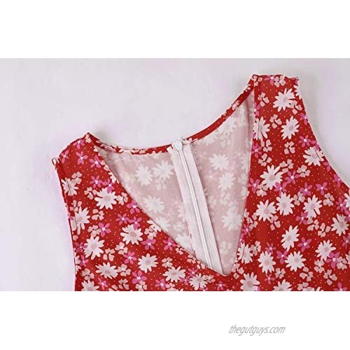 Bigyonger Womens Summer Floral Print Sleeveless Romper V Neck Shoulder Tie Strap Mini Playsuit