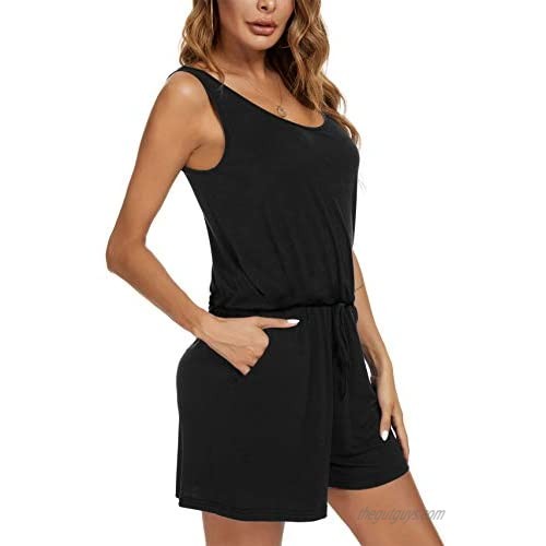DOYUNG Women's Summer Sleeveless Tank Jumpsuit Rompers Loose Casual Short Pant Rompers Playsuit with Pockets