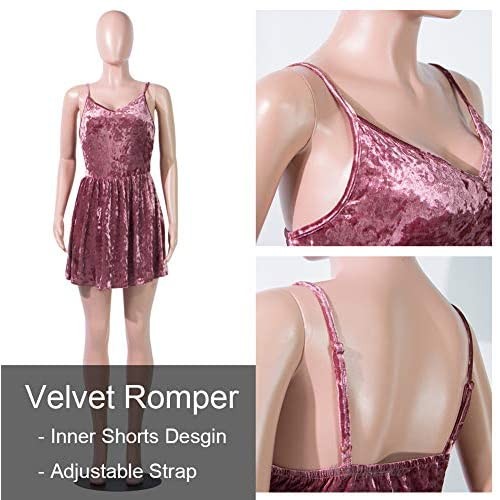 ECHOINE Velvet Romper for Women Casual Summer Swing Spaghetti Strap Shorts Romper Dressy