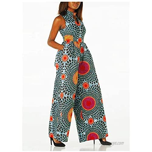 Erinaco Women's Romper-Apparel Printed Sexy Hakama Stretch Sleeveless Long Pant Wide Leg Loose Fit Jumpsuit with Pockets