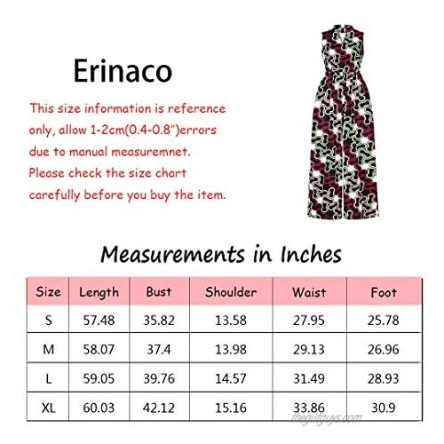 Erinaco Women's Romper-Apparel Printed Sexy Hakama Stretch Sleeveless Long Pant Wide Leg Loose Fit Jumpsuit with Pockets