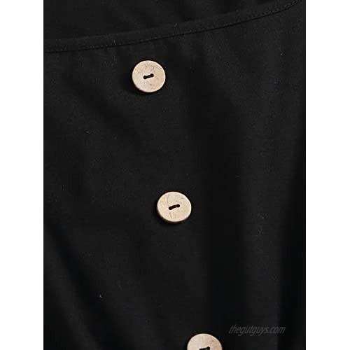 Milumia Women Casual Button Front Sleeveless Romper Drawstring Waist Short Jumpsuit