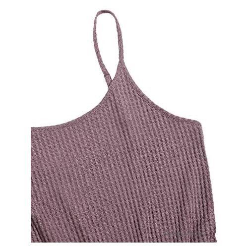 Milumia Women's Waffle Knit Spaghetti Strap Cami Romper Sleeveless Shorts Jumpsuit