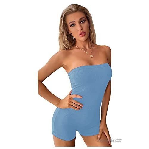 Romwe Women's Strapless Tube Jumpsuit Solid Color Bodycon Romper Catsuit