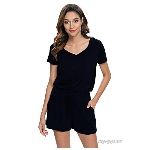 Roselux Women's Summer Short Sleeve Jumpsuit Casual Romper Playsuit with Pockets