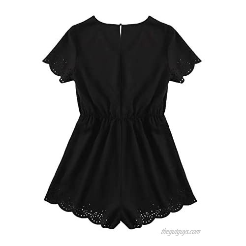 SheIn Women's Casual V Neck Summer Short Sleeve Scallop Cut Out One Piece Romper