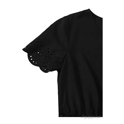 SweatyRocks Women's Solid V Neck Playsuit Short Sleeve Romper Short Jumpsuit