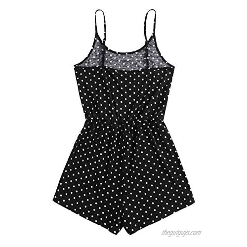 Verdusa Women's Polka Dots Print Sleeveless Cami Romper Short Jumpsuit
