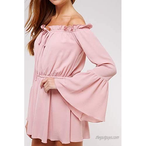Women's Long Sleeve Rompers Jumpsuit - Flare Ruffle Casual Summer Shorts Cute Boho Top Playsuit Party Beach