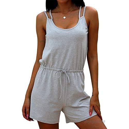 Women's Loose Waist Casual Hollow Lace Sexy Sleeveless Long Solid Romper Jumpsuit with Pockets