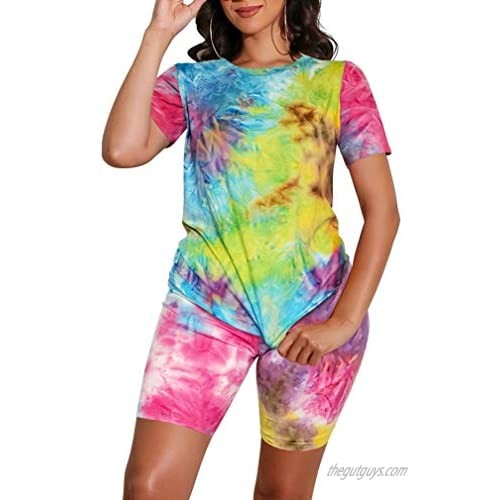 XXTAXN Women's Tie-Dye Two Piece Outfits Summer Tops Comfy Shorts Sets