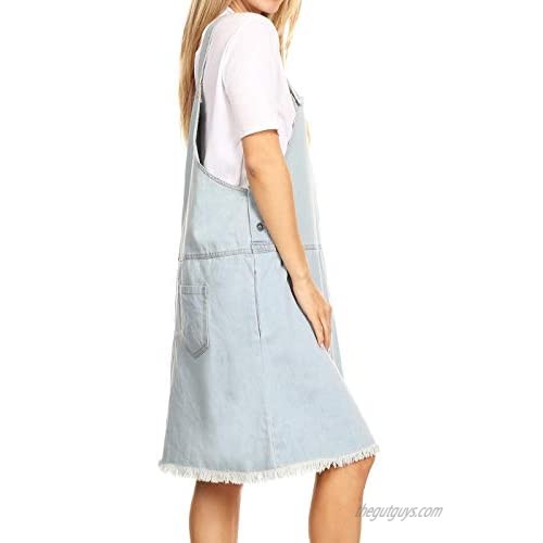 Anna-Kaci Junior Womens Oversized Loose A-line Adjustable Button Strap Denim Overall Dress
