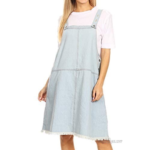 Anna-Kaci Junior Womens Oversized Loose A-line Adjustable Button Strap Denim Overall Dress