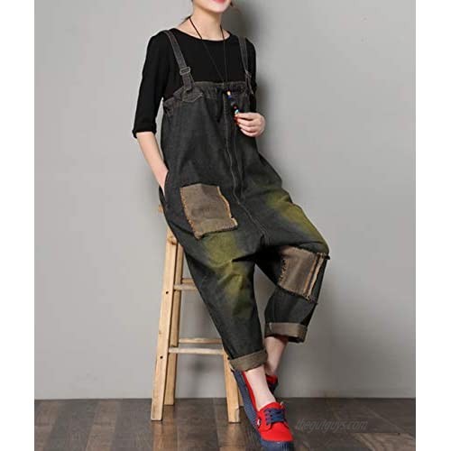 Beaurex Women Overalls Jeans Cropped Loose Baggy Denim Wide Leg Jumpsuit Rompers TR1001 (1007 Black L)