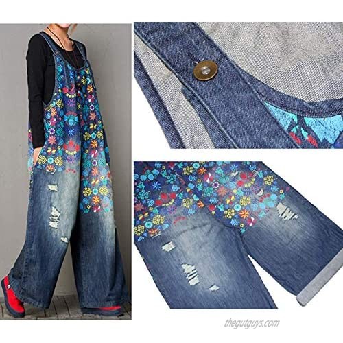 Beaurex Women Overalls Jeans Cropped Loose Baggy Denim Wide Leg Jumpsuit Rompers TR1004 (BLUE XL)
