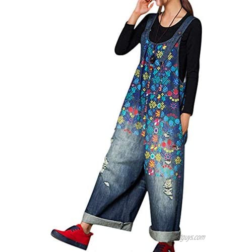 Beaurex Women Overalls Jeans Cropped Loose Baggy Denim Wide Leg Jumpsuit Rompers TR1004 (BLUE  XL)