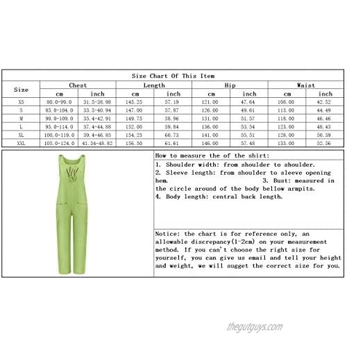 chouyatou Women's Casual Sleeveless Loose Lightweight Embroider Baggy Suspender Linen Overalls Jumpsuits with Pocket