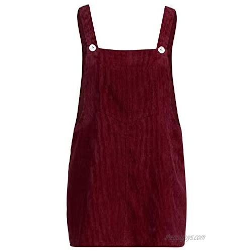 chouyatou Women's Casual Straps Corduroy Pinafore Bib Overall Short Dress with 1 Pocket