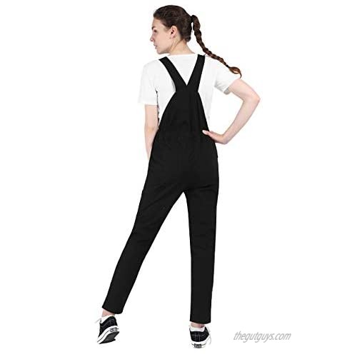 DISHANG Women's Casual Overalls Front Bib Straight Leg Jumpsuits with Pockets Pants