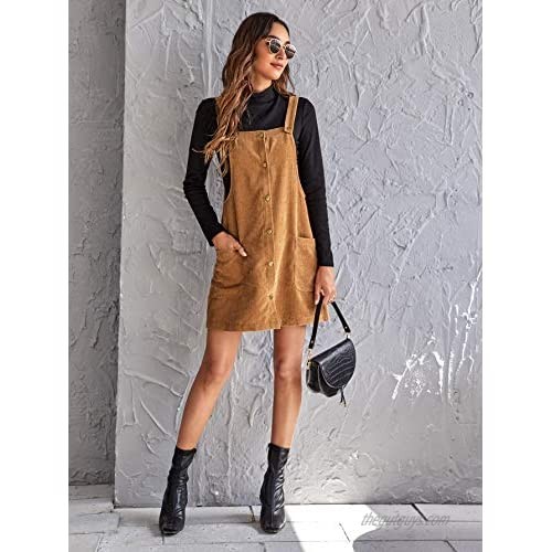 Floerns Women's Corduroy Button Down Pinafore Overall Dress with Pockets