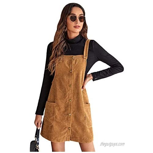 Floerns Women's Corduroy Button Down Pinafore Overall Dress with Pockets
