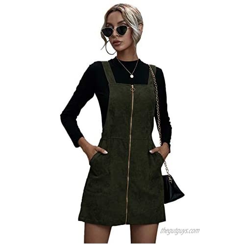 Floerns Women's Corduroy Button Down Pinafore Overall Dress with Pockets Army Green XL