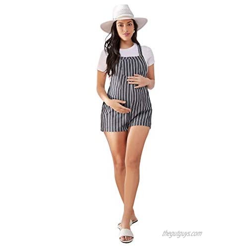 Floerns Women's Maternity Striped Print Overall Shorts Romper with Pocket