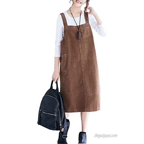 Flygo Women's Classic Loose Fit Corduroy Pinafore Overall Skirt Dress