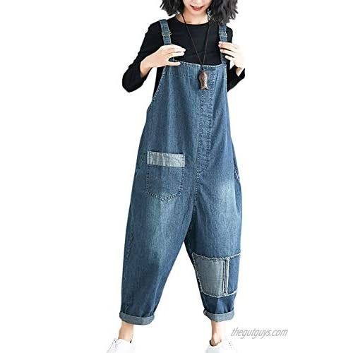 Flygo Womens Loose Baggy Overalls Denim Jean Cropped Harem Pant Jumpsuits Romper