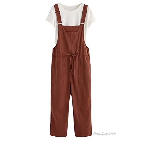 IDEALSANXUN Cotton Linen Overalls for Womens Casual Loose Fit Jumpsuits Bib Pants with Pockets