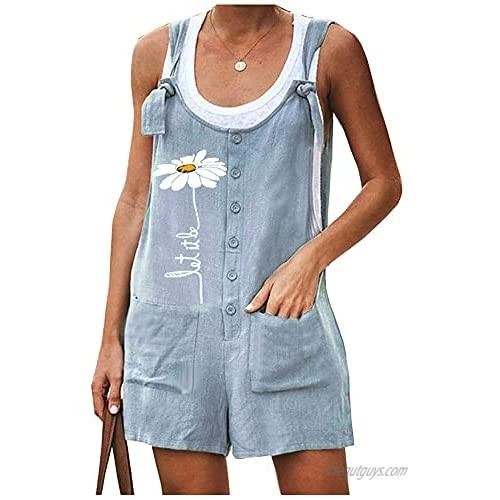 Kedera Women's Summer Shorts Rompers Overalls Daisy Floral Printed Straps Button Jumpsuit with Pocket