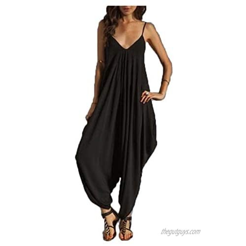 Lghxlxry Women's Casual Spaghetti Strap V Neck Comfy Loose Harem One Piece Overalls Jumpsuit